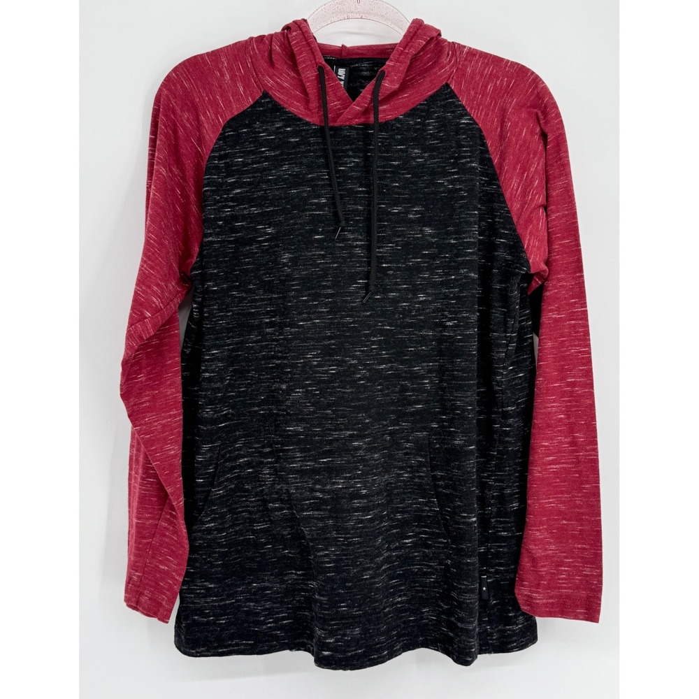 Navy Yard Mens Raglan Hoodie Black‎ Burgundy Marled Space Dye Pullover Sz L